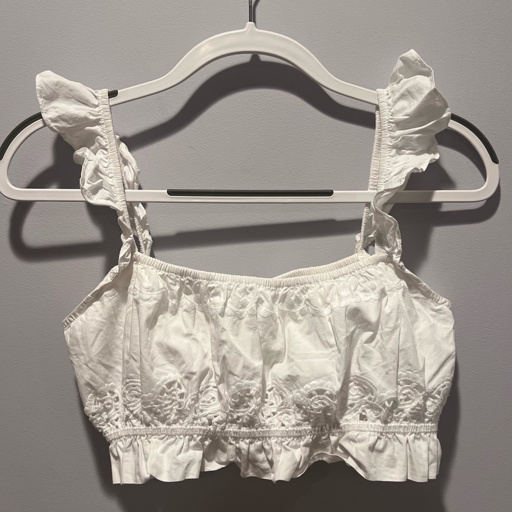 LPA - Floral Embroidered Crop Top in White